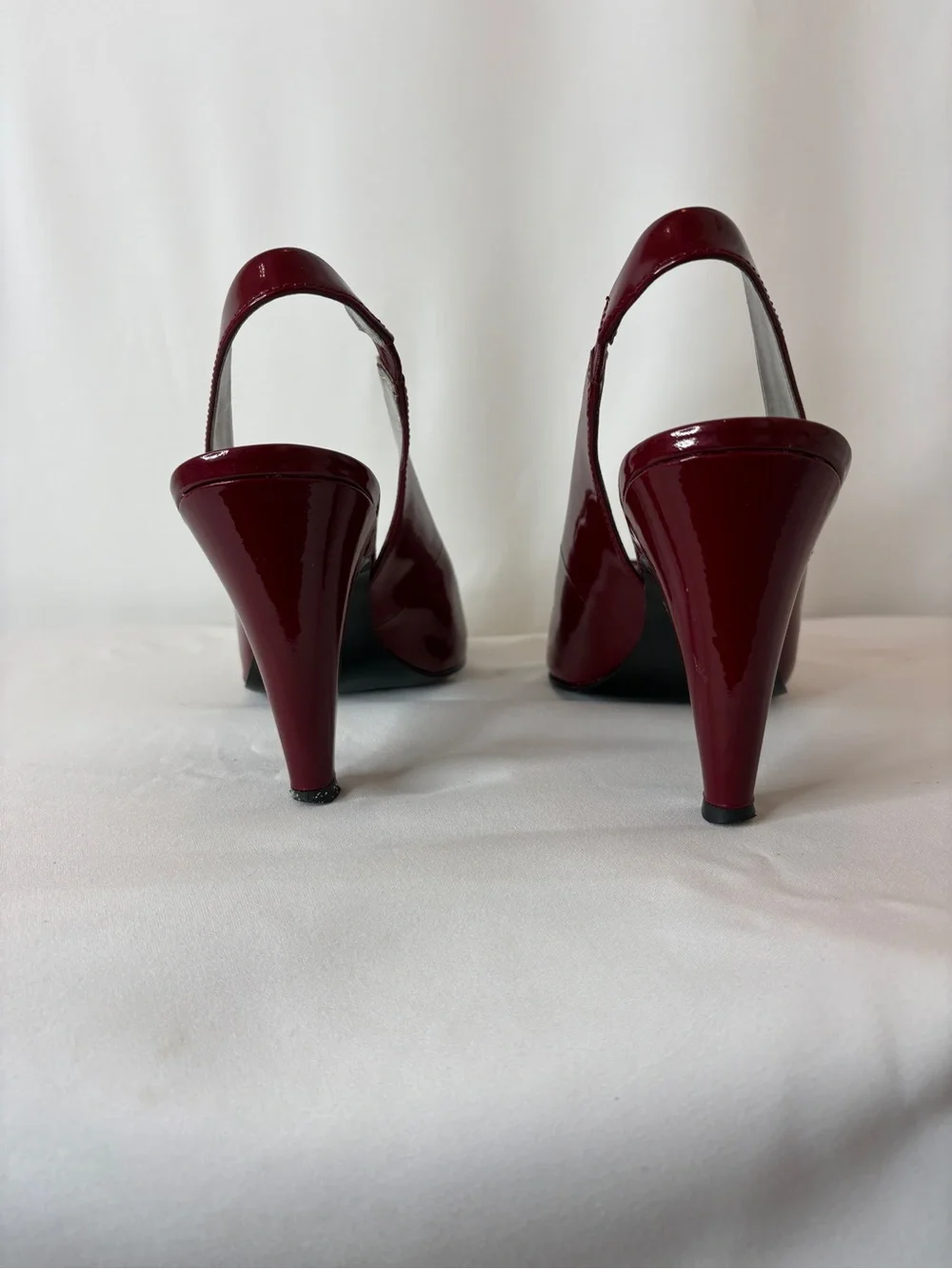 Anne Klein Wine Red Patent Slingback Peep-Toe Heels